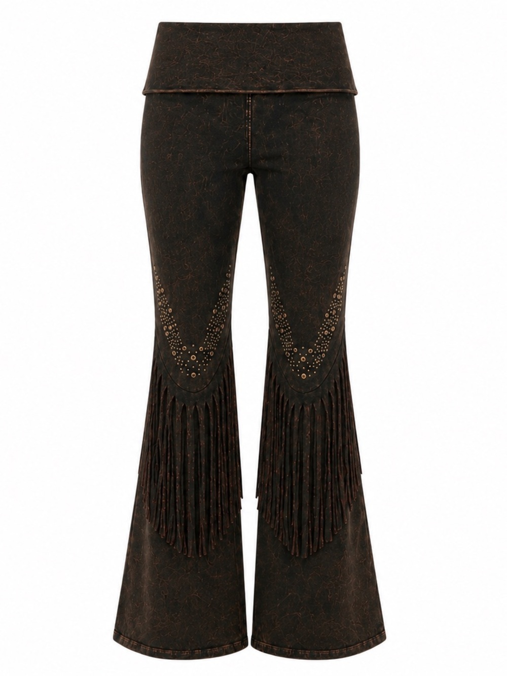 NWT T-Party Brown Mineral Wash Studded Fringe Yoga Pants - Size L
